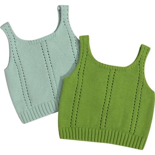FOCUSNORM 0-6Y Infant Baby Girls Sweater Vest Tops 2 Colors Solid Sleeveless Pullover Strap Knit Tops