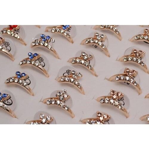 Yingwu 10pcs Mix Lot Classical Rhinestone Forever Wedding Rings for Women Gold Color Rhinestones Lovers Ring Jewelry