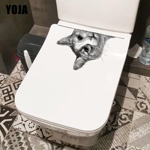 YOJA 15×25CM Peeping Cat WC Toilet Decoration Funny Home Room Wall Stickers Mural T1-2900