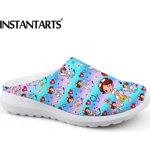 INSTANTARTS Womens Sandal Summer Comfortable Flats Gradient Nurse Shoes Medical Pattern Ladies Home Slippers Suecos Enfermera