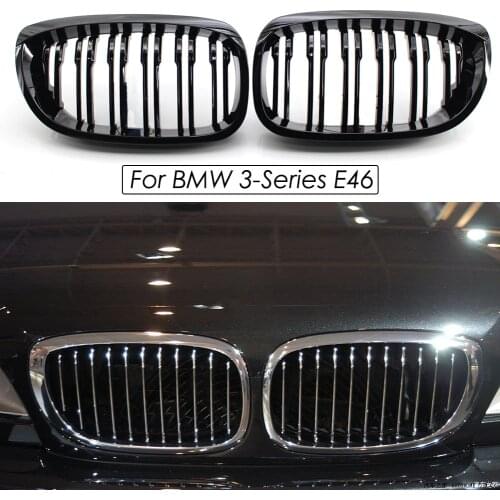 1Pair Gloss Black Double Slat Kidney Grille Grill Replacement for BMW 3-Series E46 Coupe Cabrio 2003-2006 Automobile Accessories
