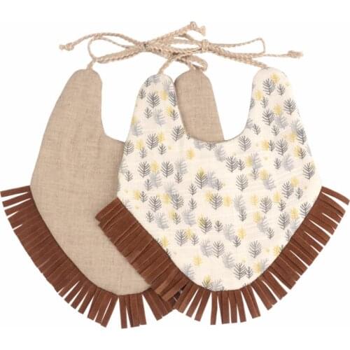 1pc INS Nordic Baby Bibs Cotton And Linen Soft Saliva Towels AB Side With Tassel childrens Bib Baby Stuff