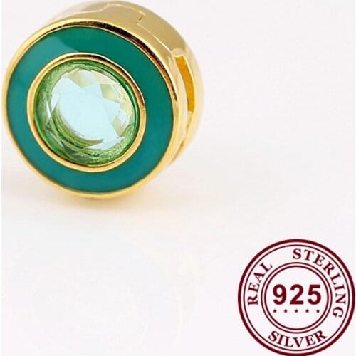100% 925 Sterling Silver Reflexions Series Round Green Enamel Fixing Clip Fit Pandora Women Bracelet & Necklace Diy Jewelry