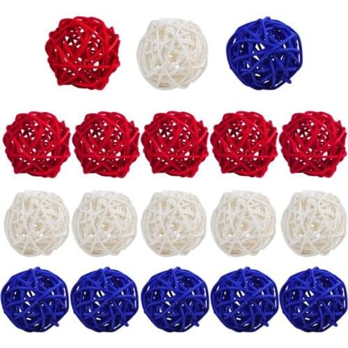 18pcs Red White and Blue Rattan Balls 4th of July Decoration for Home DIY Vase Bowl Filler Ornament Wedding Table Decor