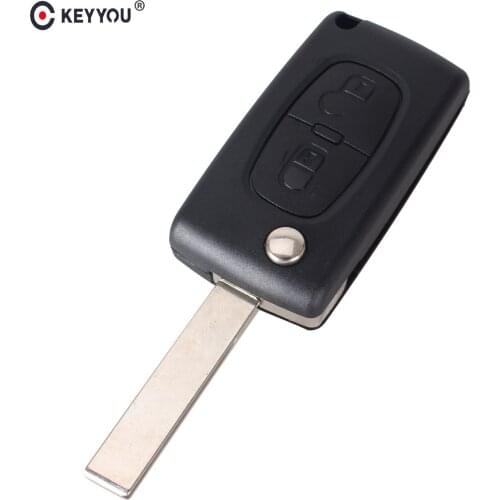 KEYYOU 2 Buttons Remote Flip Key Shell Fob For PEUGEOT 307 308 107 207 407 408 WITH GROOVE CE0523