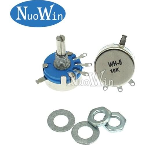 2pcs WH5-1A Carbon Potentiometer 1K 2K 10K 47K 4K7 470R 100K 470K 220K 1K5 22K 1M ohm 3-Terminals Round Shaft Rotary Taper WH5