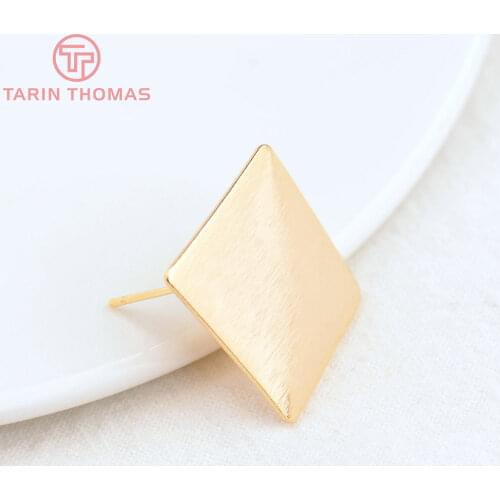 10PCS 19MM 24k Gold Color Brass Striped Arc Surface Rhombus Stud Earrings Pins High Quality Jewelry Findings Accessories