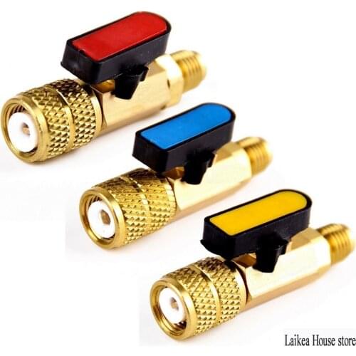 3PCS Set R410A R22 Refrigerant Valve AC Charging Hoses Brass Straight Ball Valves For Refrigeration Manifold Gauges Household