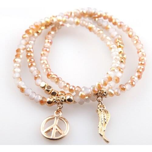 4mm facet crystal glass beads with peace & swing charm square bracelet gold ladies handwork bracelet set