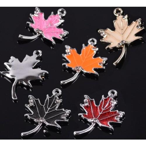 10pcs 27x19mm Maple Leaf Enamel Metal Loose Pendants Beads Wholesale lot for Jewelry Making DIY Charms Findings
