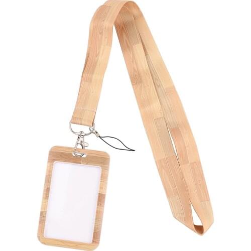 DB661 Wood Grain Fashion Lanyard ID Badge Holder Bus Pass Case Cover Slip Bank Credit Card Holder Strap Gifts
