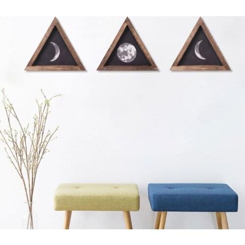 Rustic Style Moon Phases Wooden Signs Trio Framed Home Wall Hanging Decoration