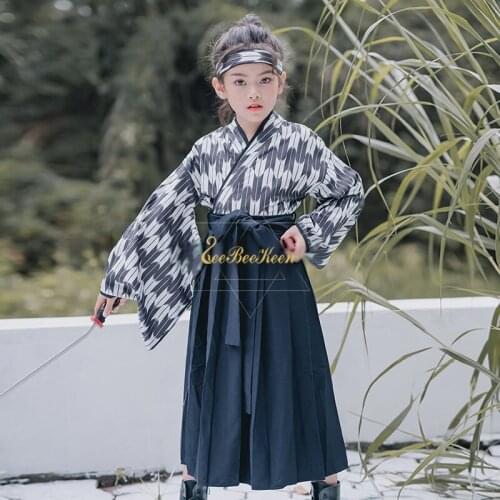 Halloween Cosplay Costume For Kids Anime Cosplay kimono Children Samurai Boys Japanese suit Skirt Girls Japanese Kimono Skirt