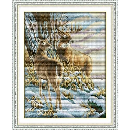 Everlasting Love Deer 3 Chinese Cross Stitch Kits Ecological Cotton Stamped Printed 14 11CT DIY Gift Wedding Decoration For Home