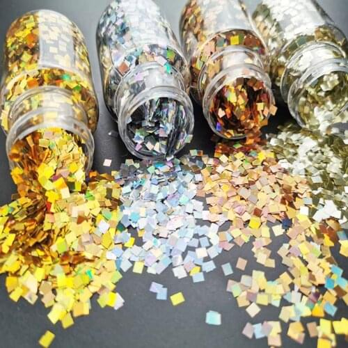 30ML/ bottle Holographic Nail Chunky Glitter With Extra Fine Sequins Square Shape Sparkly Nail Art Decor Gel Polish Accossories