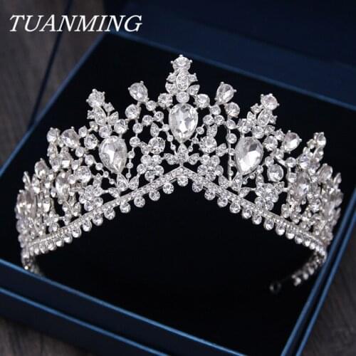 Bride Crystal Crown Tiara Queen Headdress Rhinestone Crystal Tiaras Bridal Wedding Crown Princess Hair Accessories Jewelry