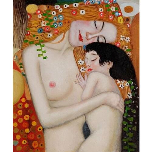 Oil Painting Hand painted Gustav Klimt Mother and son Picture Copy Wall art Abstract Canvas Paintings Home decoration