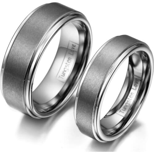 BONISKISS Comfort Fit Matte Finished Bevel Edge Tungsten Carbide Rings 8mm His & 6mm Hers Set Anniversary/Engageme Bands
