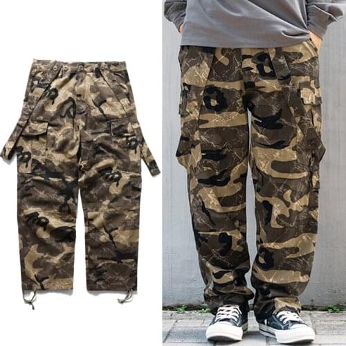 Japanese Retro Military Style Overalls Mens Loose Camouflage Bib Overalls Fashion Casual Streetwear Hip Hop Cargo Work Pants