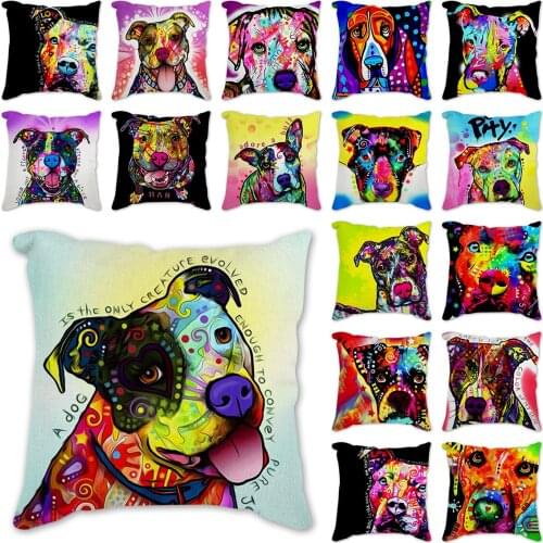 Colorful dog linen/cotton throw pillow cushion cover home decorative pillow covers Spaniel Bulldog Boxer Dog for Sofa 45x45cm