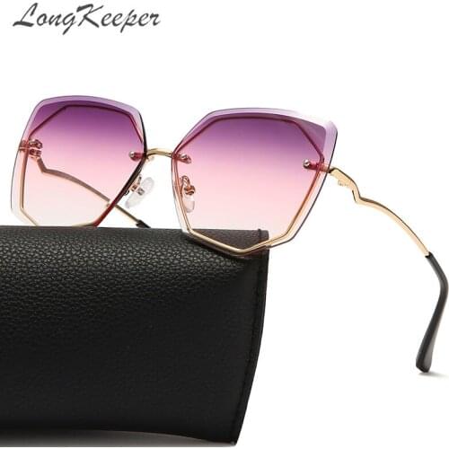 LongKeeper Rimless Cat Eye Sunglasses Women 2021 Metal Ocean Lens Glasses Vintage Fashion Lady Shades Gafas De Sol Mujer UV400
