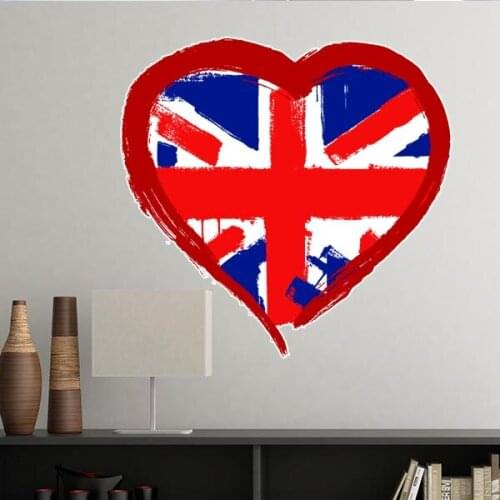 Love Heart UK England Landmark Flag Mark Illustration Pattern Removable Wall Sticker City Buildings Art Decals Wallpaper