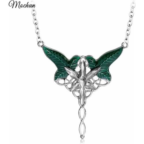 MQCHUN Green Color Long Elven Leaf Pendant Arwen Evenstar Pendant Necklace For Men And Women Movies Jewelry Wholesale