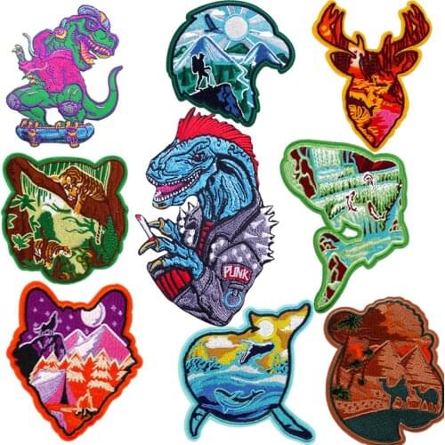 Cartoon Animal Embroidery Patches Clothing DIY Ironing Patch Clothes Dinosaur Patch Bear Custom Patch Eagle Shark Pattern Badge