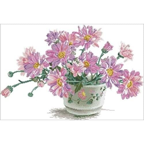 A pot of pink flowers patterns Counted Cross Stitch 11CT 14CT 18CT DIY Cross Stitch Kits Embroidery Needlework Sets home decor