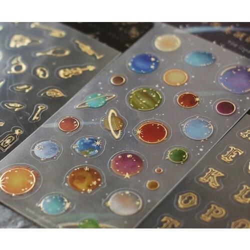 3pcs/lot 4 Styles Retro Gold bronzing Planet Star Sky Dream Crystal Decoration Planner Diary DIY Mobile Stickers filing