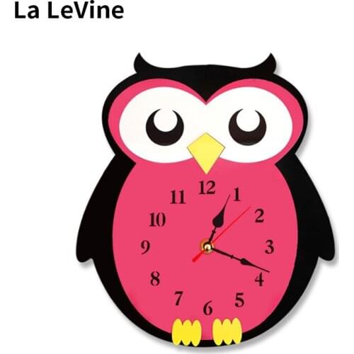 LA LEVINE Owl Wall Clock 3D Cartoon Children Acrylic Creative Decoration Clock Mute Movement Living Room Bedroom Art Tools 1 Pcs