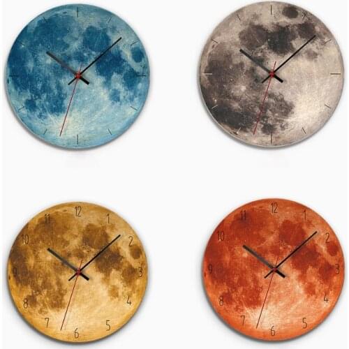 Moon Wall Clock Wooden Mute Clock Creative Modern Design Living Room Decoration Wall Clock for Kids Room Home Decor