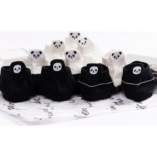 Socks womens 3 pairs Cotton Japanese style cute panda Kawaii no-show ankle Invisible animal print Womens short socks