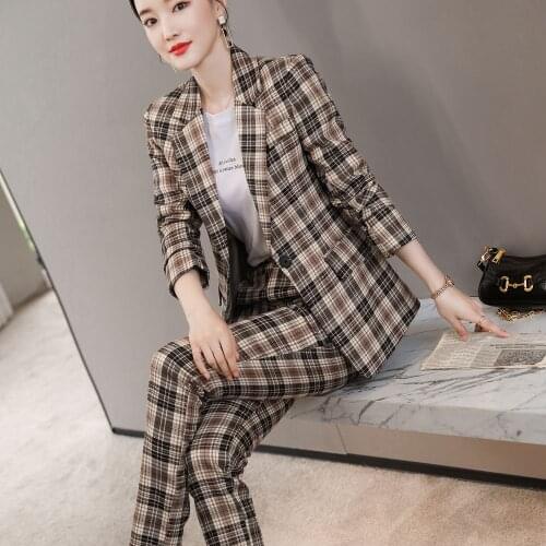 New Autumn and WinterWomens Professional Wear Casual Office Sets Double Breasted Ladies Jacket Two-piece Fashion Trousers