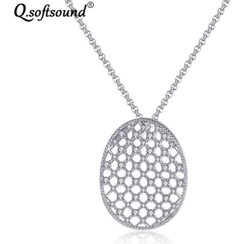New Hollow Out Design Pendant Necklace Women White Gold Color Chain Necklaces Cubic Zirconia Jewelry Accesorios Mujer QN12228