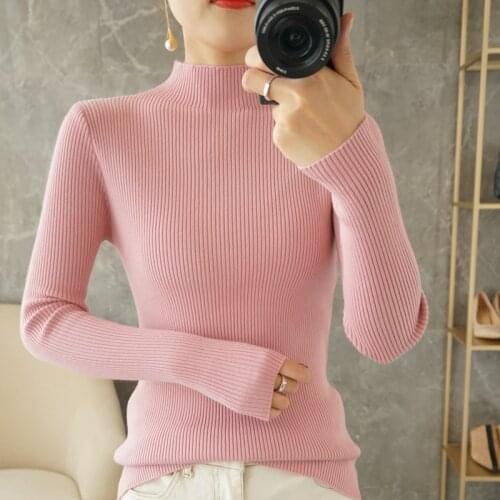 New Brand Women Sweater Wool Sweater Large Size Thin Half-high Collar Pullover Female Main Cashmere Slim Knitted Sweater Women