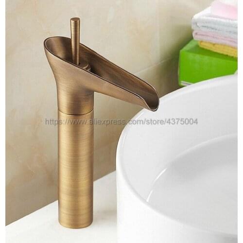 Single Lever waterfall Bathroom Basin Faucet Brass Antique Hot and Cold bathroom Sink Mixer Taps Nnf001