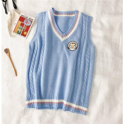 Zoki Autumn Cute Student Sweater Vests Women Casual Loose Print Tank Top Sleeveless V Neck Waistcoat Korean Fashion New 2021