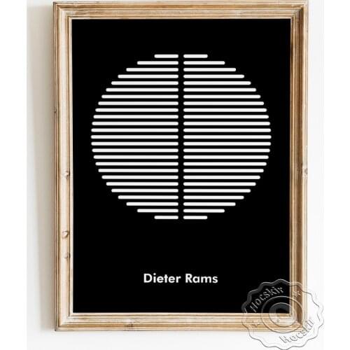 Dieter Rams Black Background Poster, Lantern Shape White Line Art Prints, Minimalism Industrialstyle Home Decorative Painting
