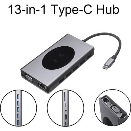 POHIKS 1pc Portable 13-in-1 Laptop Expansion Docking Station High Speed USB 3.0Type-C to HDMI-compatible PD VGA Hub Adapter