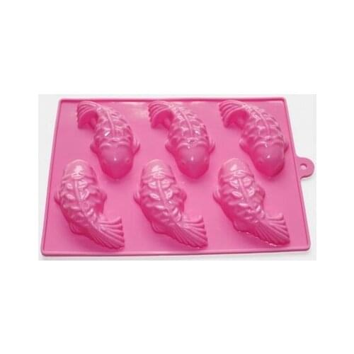 6-cavity Koi Carp Jelly Fish Soap Chocolate Silicone Bakeware Cake Mould