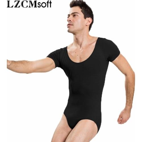 LZCMsoft Mens Short Sleeve Leotard One Piece Bodysuits for Male Dancers Gymnastics Spandex Black Nylon Ballet Leotards Dancewear