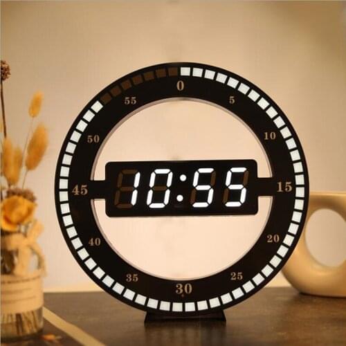 LBER 3D LED Digital Wall Clock Electronic Night Glow Round Wall Clocks Automatically Adjust Brightness Desktop Clock EU Plug