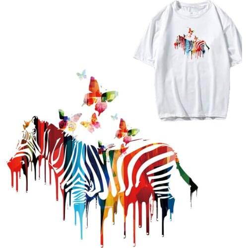 Thermal Colorful Butterfly Zebra Stripe Iron On Transfers For Clothing Stickers Heat Transfer Patches on Clothes Thermo-stickers