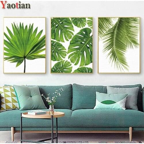 Tropical Banana Leaf 3 Piece Diy Diamond Embroidery Triptych Diamond Painting full Square Round Drill Home Decoration