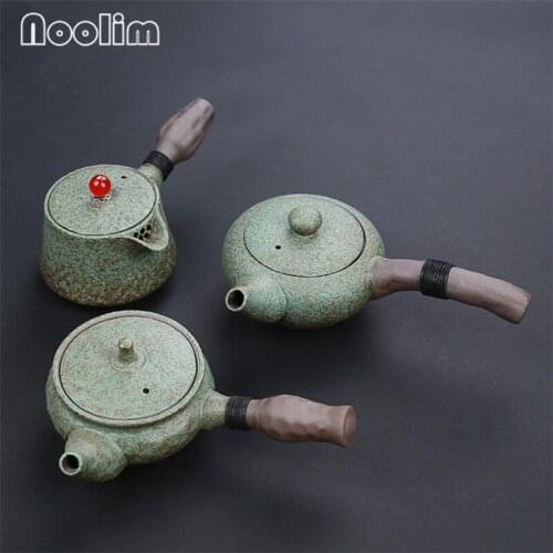 Japanese Ceramic Side Handle Teapot Coarse Pottery Retro Kiln Change Green Glaze Tea Pot Kettle Office Kung Fu Tea Set Drinkware