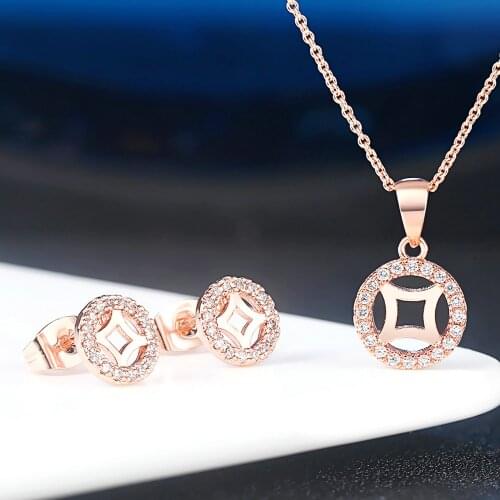Jewelry Sets For Women Simple Geometry Hollow Out Zircon Rose Gold Color Earrings Necklace Gift Fashion Jewelry S439