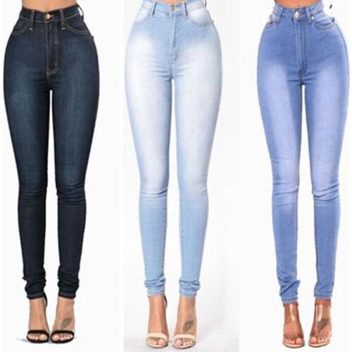 Plus Size 3XL Womens Grinding Elastic Skinny Stretch Jeans High Waist Jeans Washed Casual Denim Pencil Pants Lady Jeans