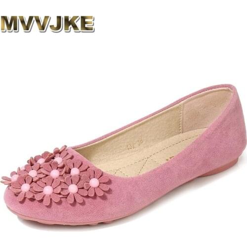 MVVJKE Spring Leisure Womens Shoes Flat Heels Round Toe Slip-On Shallow Mouth Female Flats Floral 6 Colors Comfortable 34-43