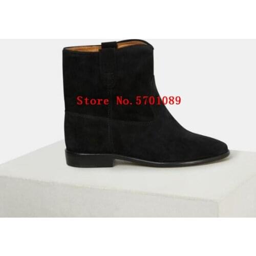 Women Crisi Boots Black Suede Leather 6 Cm / 2.4 Inch Hidden Wedge Heel 100% Calfskin Leather Crisi Shoes